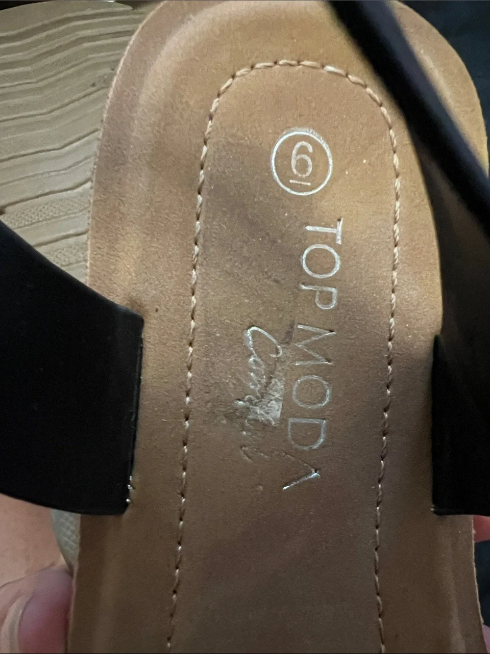 TOP Moda Black Strappy Slide Sandals with Tan Footbed